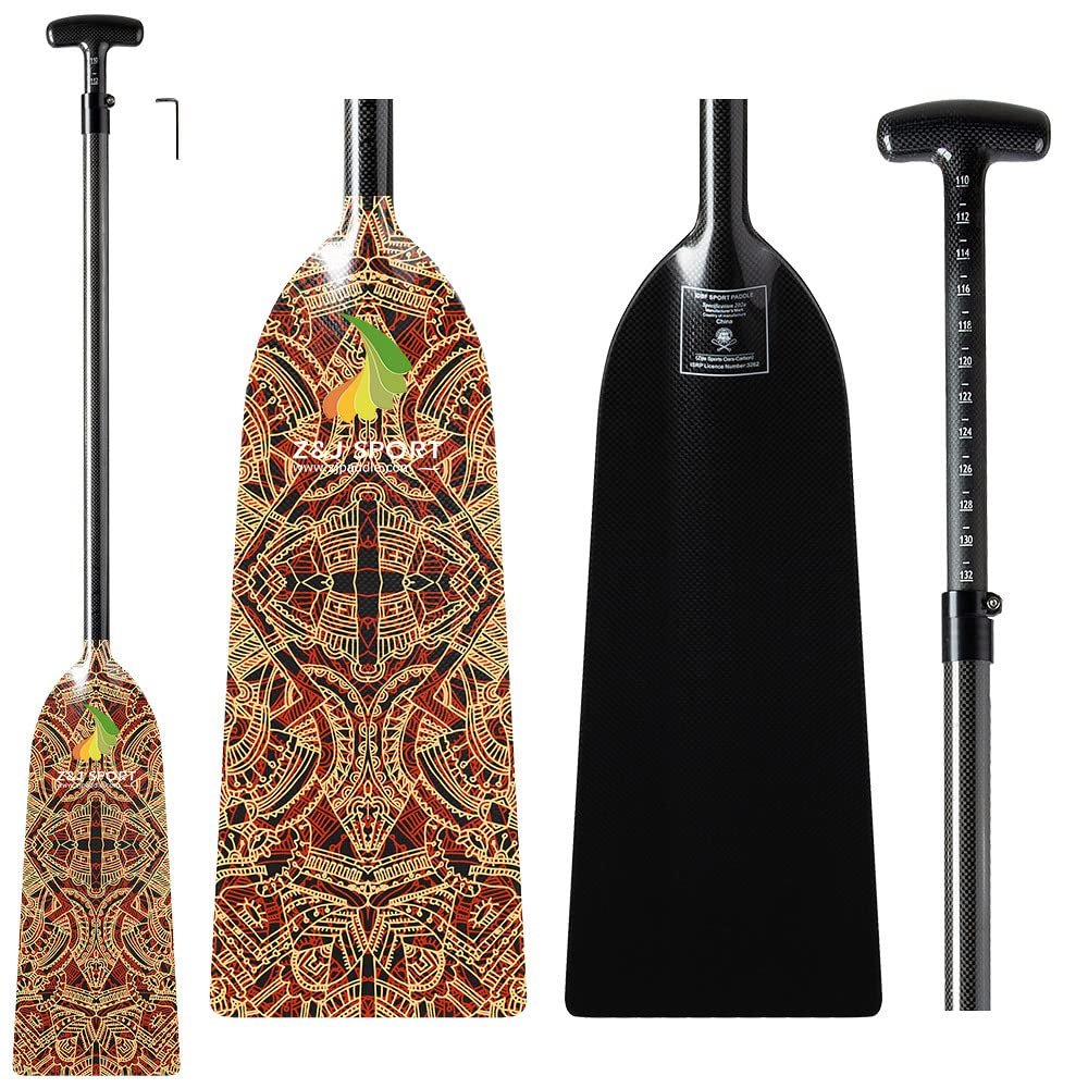 Z&J SPORT Adjustable Dragon Boat Paddle, IDBF Approved Carbon Fiber Paddle, Graphic Paddle with Adjuster for Dragon Boat Race with Adjustable T Handle (Range: 43-52 /110cm-132cm) (HJ07)