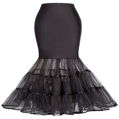 Women's 3 Layer Mermaid Petticoat Fishtail Underskirt Hoopless Crinoline Floor Length Trumpet Slips for Wedding (Black)