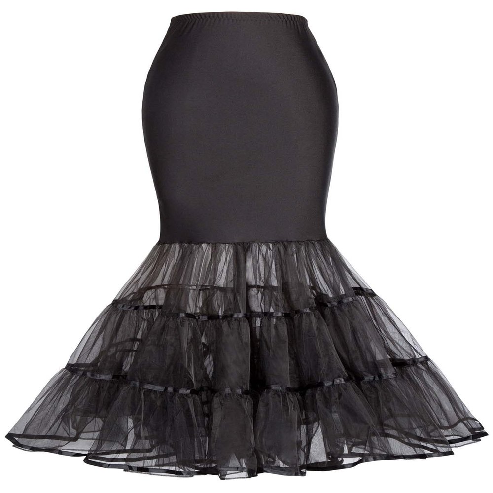 Women's 3 Layer Mermaid Petticoat Fishtail Underskirt Hoopless Crinoline Floor Length Trumpet Slips for Wedding (Black)