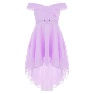 Duoremi Kids Flower Girls Elegant Chiffon Off Shoulder Bridesmaid Wedding Dress Birthday Party A Line Evening Dress 01 Lavender 8 Years