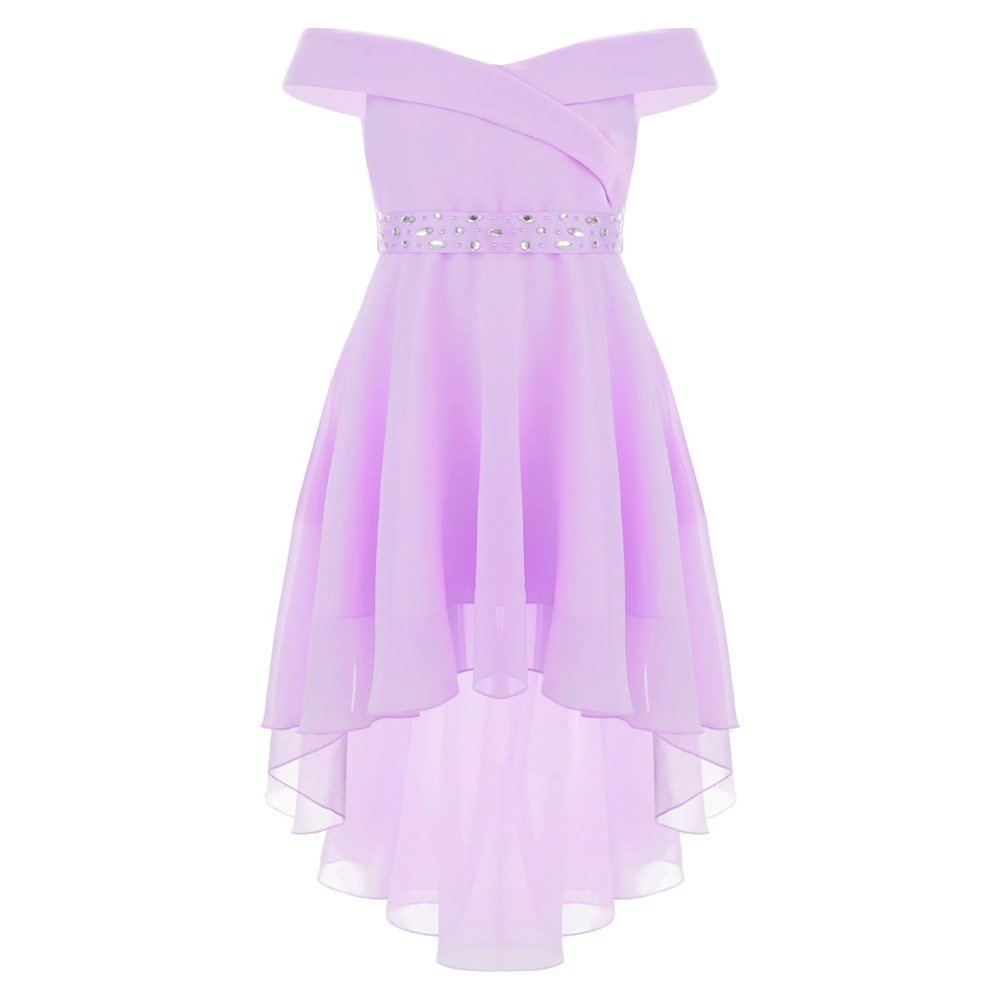 Duoremi Kids Flower Girls Elegant Chiffon Off Shoulder Bridesmaid Wedding Dress Birthday Party A Line Evening Dress 01 Lavender 8 Years