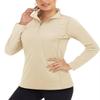 Boladeci UV Protection Shirts for Women Long Sleeve Sun Swim Quarter Zip Pullover Athletic Tops Collared 1/4 3/4 Zip Rash Guard Camping Light Apricot view 1