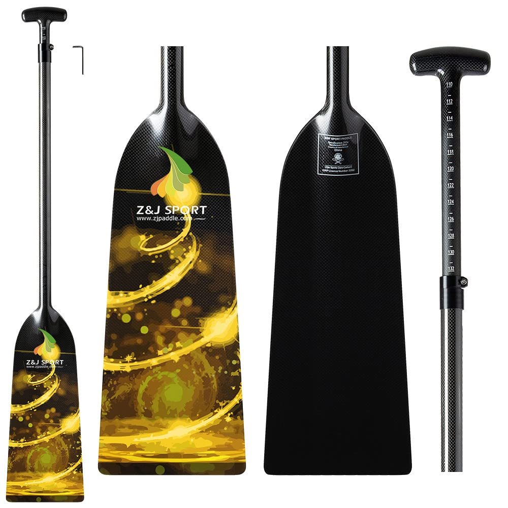 Z&J SPORT Adjustable Dragon Boat Paddle, IDBF Approved Carbon Fiber Paddle, Graphic Paddle with Adjuster for Dragon Boat Race with Adjustable T Handle (Range: 43-52 /110cm-132cm) (HJ04)