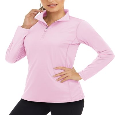 Boladeci SPF Shirts for Women Long Sleeve Top UPF 50+ Sun Protection 3/4 Zip Pullover Womens 1/4 Zip Moisture Wicking Workout Tennis Light Pink