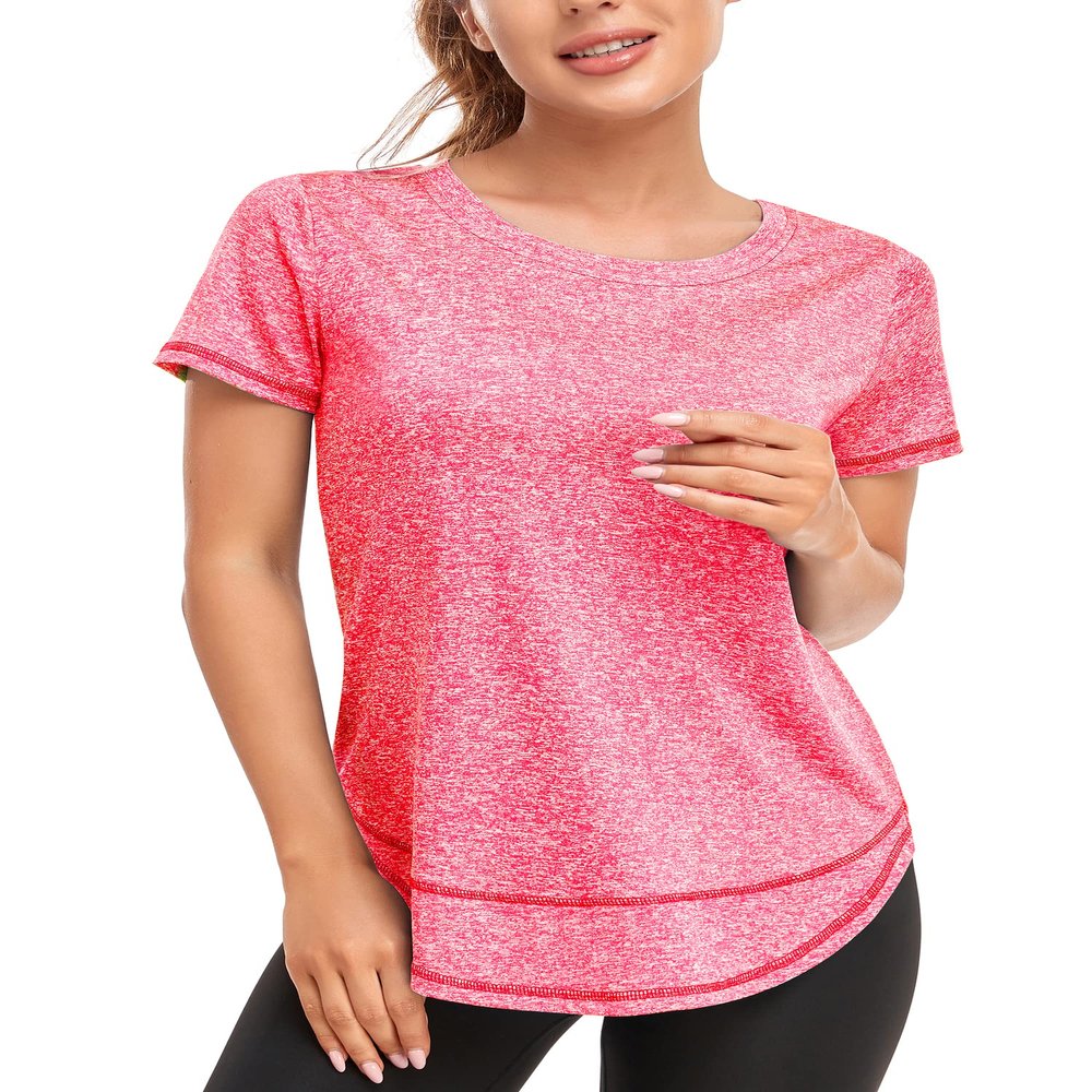 Abrooical Womens Wicking T Shirts Short Sleeve Running Shirt Athletic Lightweight Workout Training Yoga Tops Blitz Red X-Large