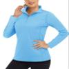 Boladeci Womens 3/4 Zip Pullover Womens Long Sleeve Shirts for Women Sun Uv Protection Shirts Swim Quarter Zip Pullover Athletic UPF Collar Basic 1/2 Zip Workout Tops Water Blue