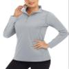 Boladeci SPF Shirts for Women Long Sleeve Sun Protection Quarter Zip Rash Guard Golf Polo Collared 3/4 Zip Pullover Womens Swim Light Gray