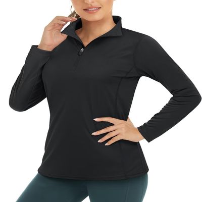 Boladeci SPF Shirts for Women Long Sleeve Sun Protection Quarter Zip Workout Tops Black Golf Shirt Aesthetic UPF Women