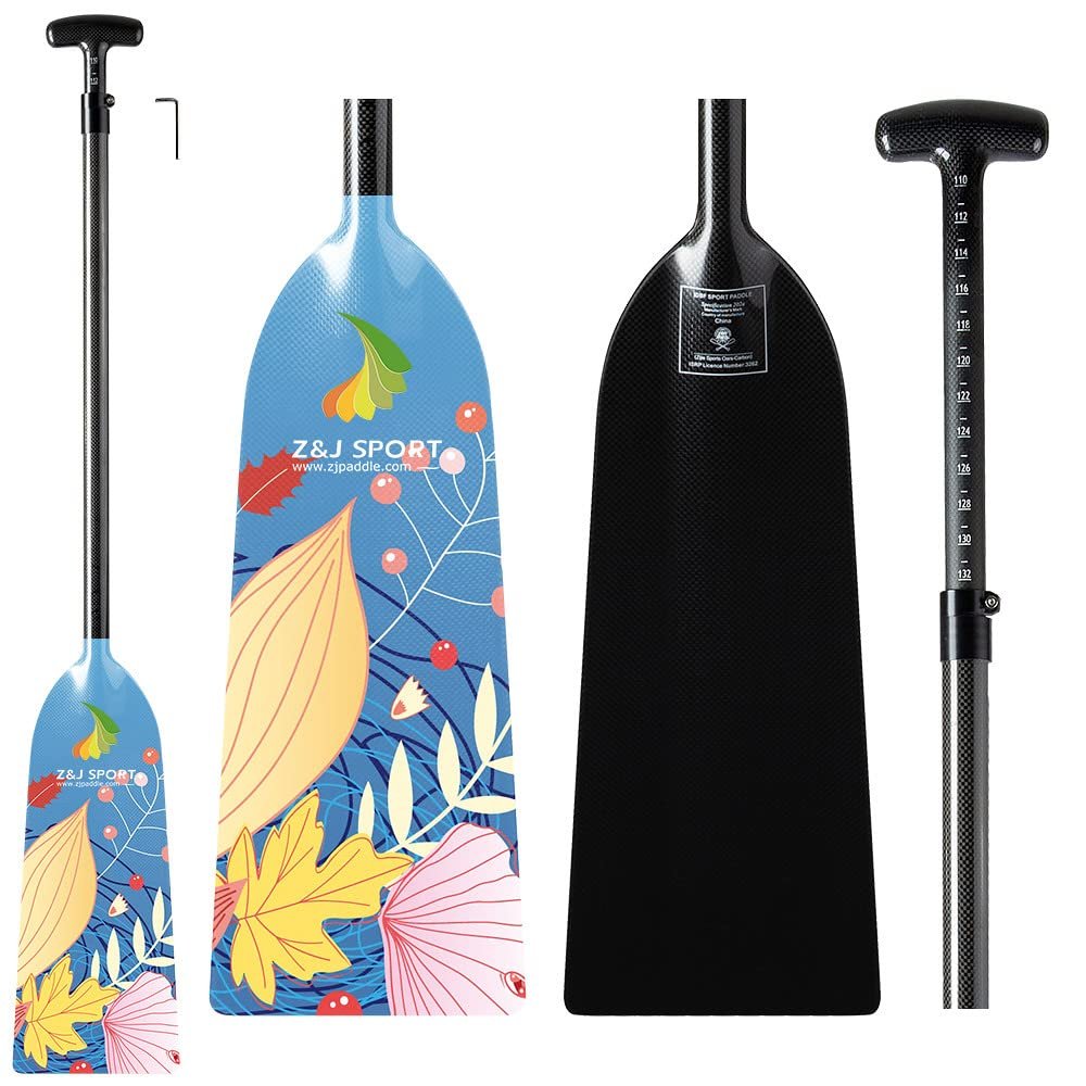Z&J SPORT Adjustable Dragon Boat Paddle, IDBF Approved Carbon Fiber Paddle, Graphic Paddle with Adjuster for Dragon Boat Race with Adjustable T Handle (Range: 43-52 /110cm-132cm) (KP245)