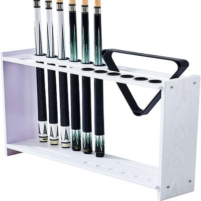 OSCCAR Pool Cue Stick Holder -Billiard Stick Stand,Stylish Premium -Stable Structure,Ball Cue Stand Rack,Holds 12 Cues,Stand Billiard Pool Cue,Black Wood Grain