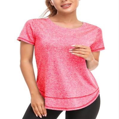 Abrooical Moisture Wicking Tunic Shirts for Women Exercise Short Sleeve Workout Tops Gym Wear Training Running Tees Blitz Red Large