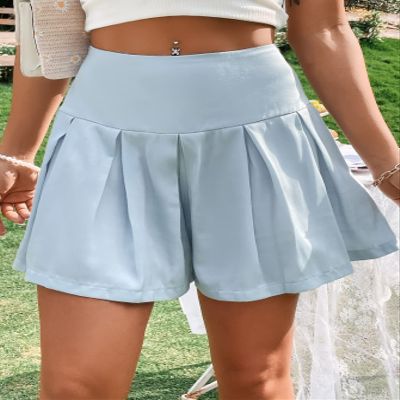 AMDMG Shorts for Women Shorts Women's Shorts Fold Pleated Wide Leg Shorts Shorts (Color : Baby Blue, Size : X-Small)