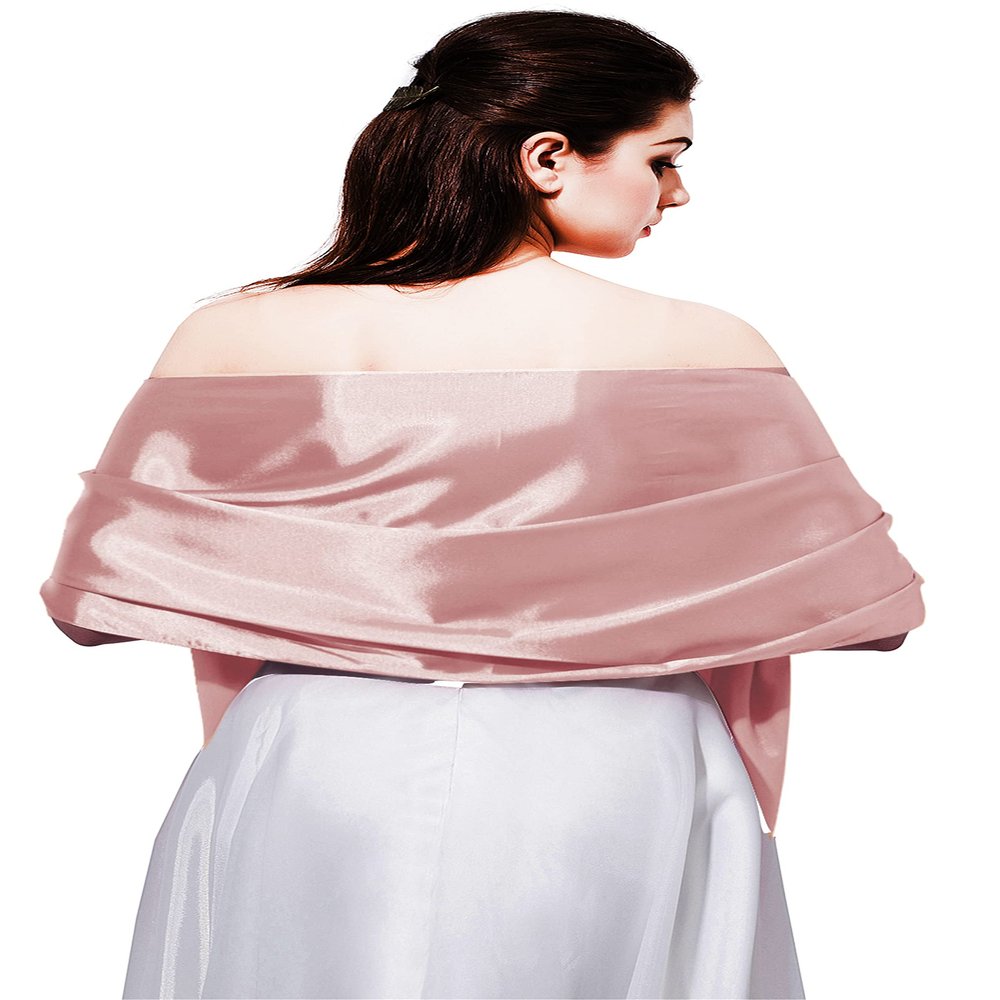 DDNFO Womens Satin Scarf Long Lightweight Shawls Bridesmaid Wedding Wrap Scarf Pashmina (DMPJ) (Blush)