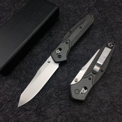 HUAAO 7.7in EDC Pocket Knife, 3.6in Reverse Tanto Blade with Thumb Stud, Plain Edge D2 Steel, Black Carbon Fiber Handle with Belt Clip Mechanism for Outdoor Camping