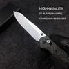 HUAAO 7.7in EDC Pocket Knife, 3.6in Reverse Tanto Blade with Thumb Stud, Plain Edge D2 Steel, Black Carbon Fiber Handle with Belt Clip Mechanism for Outdoor Camping view 2