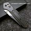 HUAAO 7.7in EDC Pocket Knife, 3.6in Reverse Tanto Blade with Thumb Stud, Plain Edge D2 Steel, Black Carbon Fiber Handle with Belt Clip Mechanism for Outdoor Camping view 3