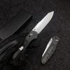 HUAAO 7.7in EDC Pocket Knife, 3.6in Reverse Tanto Blade with Thumb Stud, Plain Edge D2 Steel, Black Carbon Fiber Handle with Belt Clip Mechanism for Outdoor Camping view 4