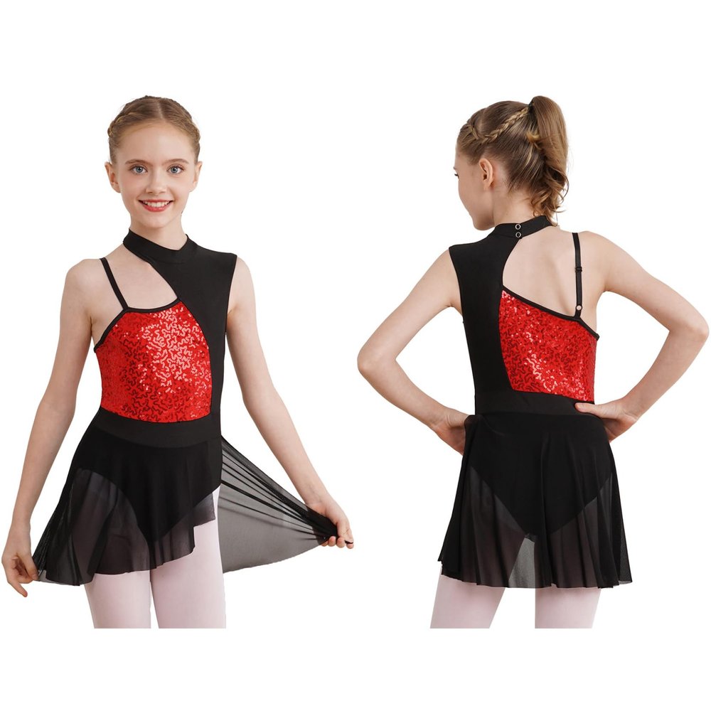 Loyan Kids Girls Ballet Leotard Contemporary Dance Costume Dancewear Modern Jazz Latin Lyrical Dance Dress Red 6 Years