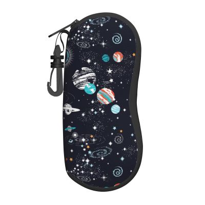 Galaxy Planet Soft Sunglasses Case for Men Women, Ultra Light Neoprene Zipper Eyeglass Portable Glasses Case with Belt Clip