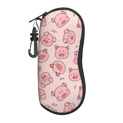Cute Pigs Soft Sunglasses Case for Men Women, Ultra Light Neoprene Zipper Eyeglass Portable Glasses Case with Belt Clip