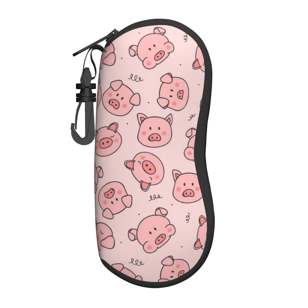 Cute Pigs Soft Sunglasses Case for Men Women, Ultra Light Neoprene Zipper Eyeglass Portable Glasses Case with Belt Clip