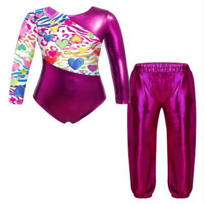 dPois Kids Girls Gymnastics Leotard with Leggings Pants Set Dance Ballet Dancewear Athletic Outfits Activewear Loose Rose 10 Years
