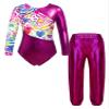 dPois Kids Girls Gymnastics Leotard with Leggings Pants Set Dance Ballet Dancewear Athletic Outfits Activewear Loose Rose 10 Years view 1