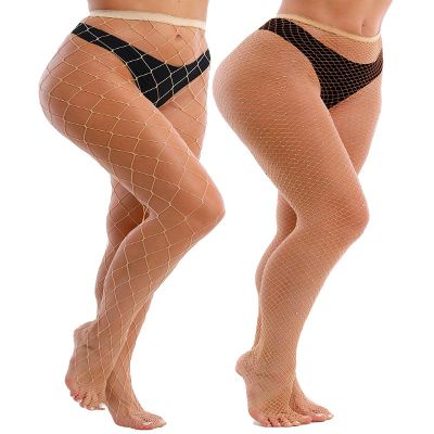 VEBZIN 2 Style Mesh Nude Fishnet Stockings Tights High Waist Pantyhose Fishnets Tights for Women