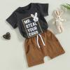 Adobabirl Easter Baby Boy Outfit Mr Steal Your Eggs Bunny Tshirt Solid Shorts Set Toddler Boy Easter Outfit Summer Clothes (D Easter Bunny Outfit Grey,2-3T) view 2