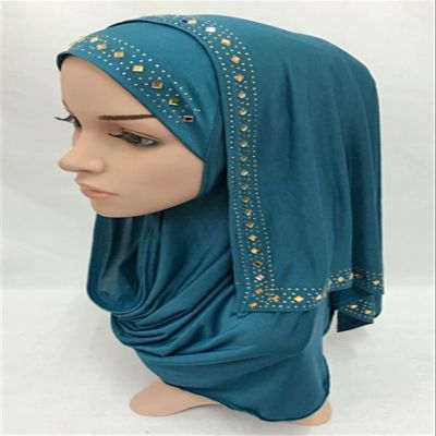 Hcclijo Diamond Women Lady Muslim Wrap Style Hijab Islamic Scarf Arab Shawls wear Peacock Blue