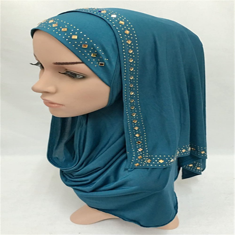 Hcclijo Diamond Women Lady Muslim Wrap Style Hijab Islamic Scarf Arab Shawls wear Peacock Blue