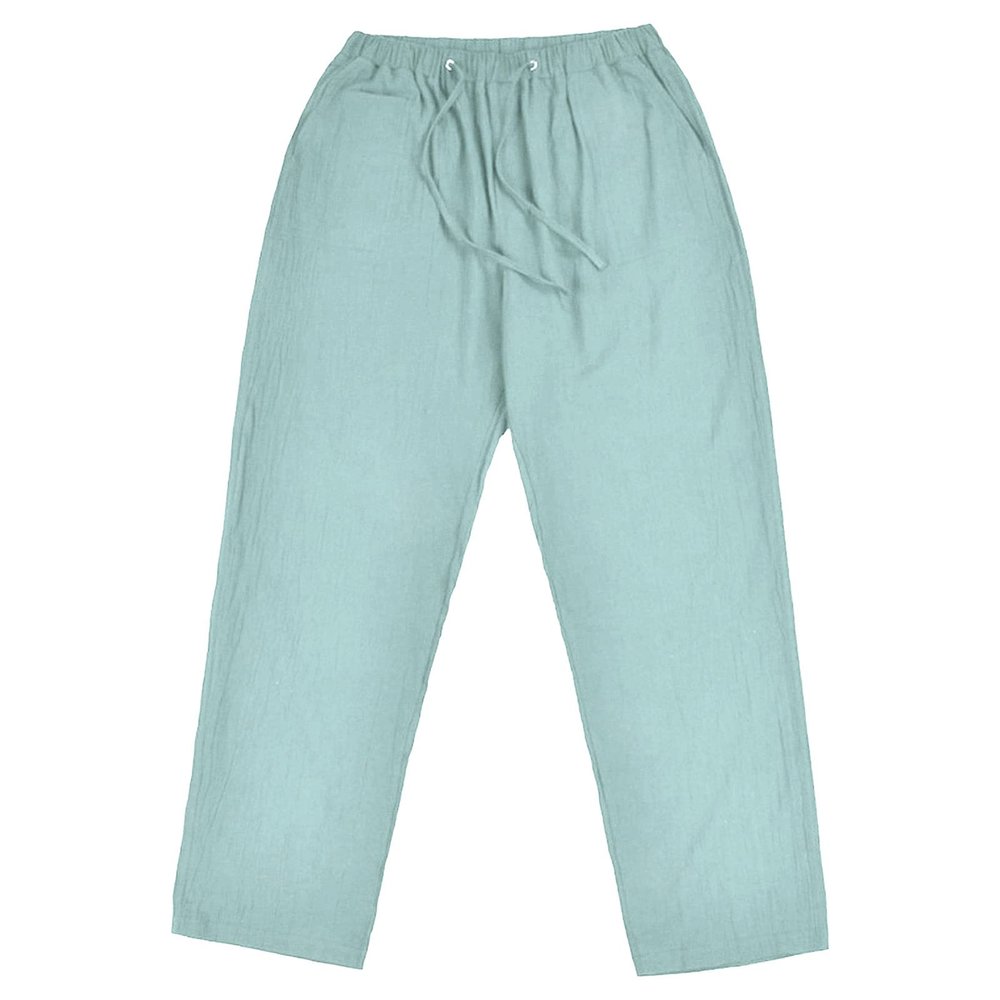 JEsilunmaMY Men's Casual Linen Pants Elastic Waist Drawstring Pocket Lounge Pants Plus Size Loose Fit Straight Leg Trousers (Light Green,4X-Large)
