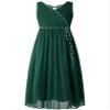 renvena Kids Flower Girl Dress V-Neck Beaded Chiffon Sleeveless Bridesmaid Wedding Party Formal Evening Gown Army Green 10 Years view 1