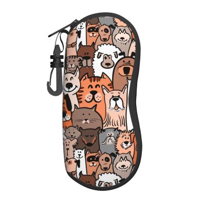 Doodle Dogs And Cats Pattern Soft Sunglasses Case for Men Women, Ultra Light Neoprene Zipper Eyeglass Portable Glasses Case with Belt Clip