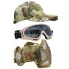 Yzpacc Airsoft Half Face Mask with Goggles Patch Hat Set Tactical Masks Full Face Ear Protective Baseball Cap for CS Halloween and Game view 1