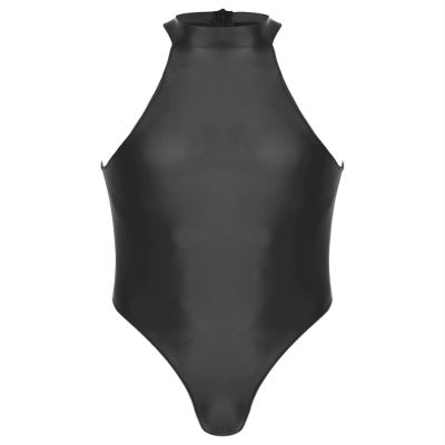 Yihuimin Mens Glossy Swimming Bathing Suit One-piece High Cut Bodysuit Rash Guard Swimwear Singlet Black X-Large