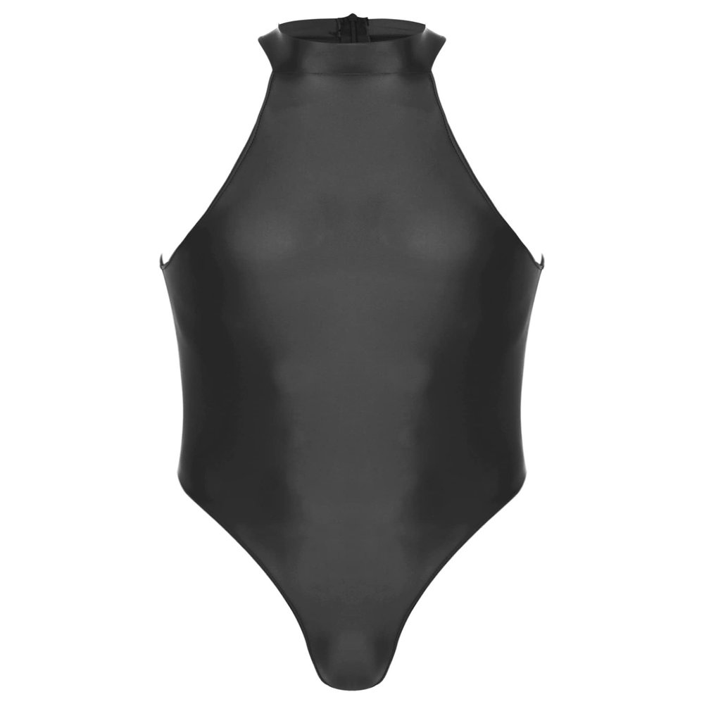 Yihuimin Mens Glossy Swimming Bathing Suit One-piece High Cut Bodysuit Rash Guard Swimwear Singlet Black X-Large