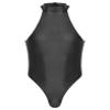 Yihuimin Mens Glossy Swimming Bathing Suit One-piece High Cut Bodysuit Rash Guard Swimwear Singlet Black X-Large view 1