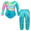 dPois Kids Girls Gymnastics Leotard with Leggings Pants Set Dance Ballet Dancewear Athletic Outfits Activewear Loose Blue Green 10 Years view 1