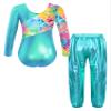 dPois Kids Girls Gymnastics Leotard with Leggings Pants Set Dance Ballet Dancewear Athletic Outfits Activewear Loose Blue Green 10 Years view 2