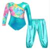 dPois Kids Girls Gymnastics Leotard with Leggings Pants Set Dance Ballet Dancewear Athletic Outfits Activewear Loose Blue Green 10 Years view 3