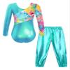 dPois Kids Girls Gymnastics Leotard with Leggings Pants Set Dance Ballet Dancewear Athletic Outfits Activewear Loose Blue Green 10 Years view 4