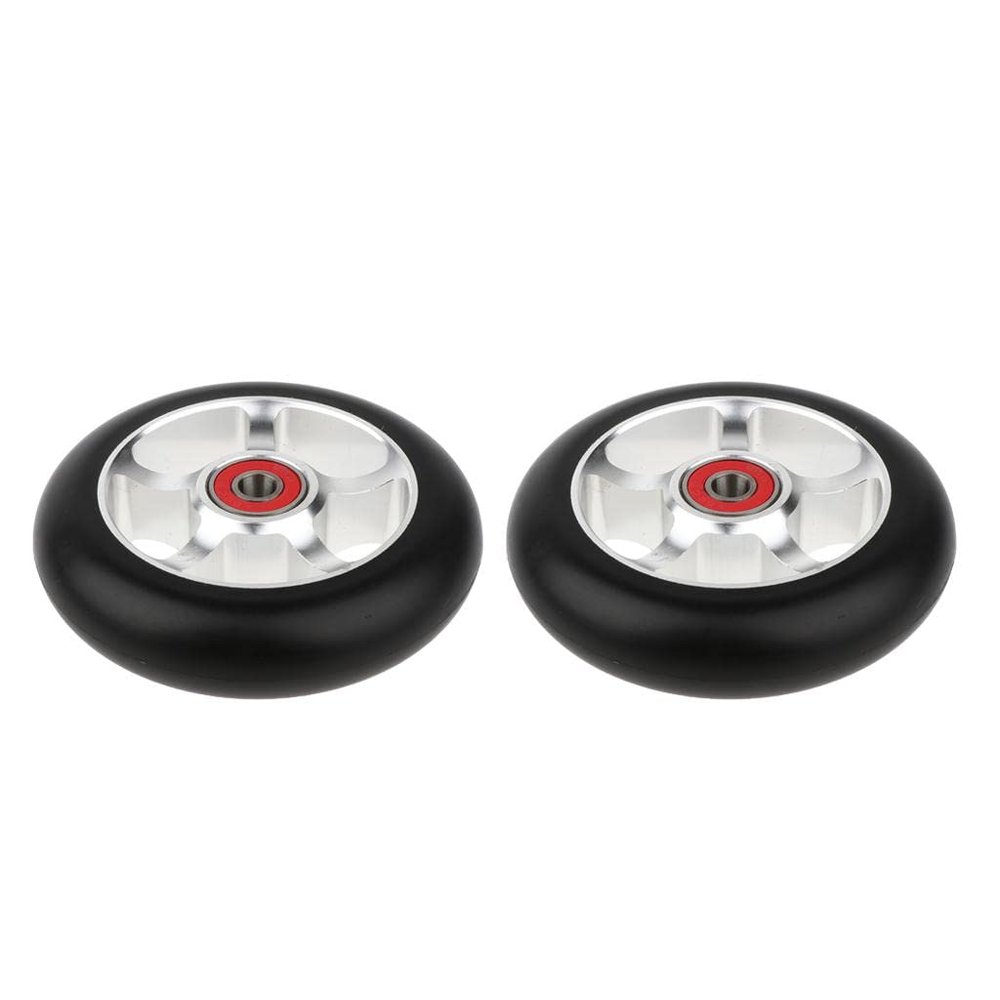pistro 1 Pair Wheels 100mm - Pro Scooter Wheels 100mm Pair - Replacement PU Wheels for Stunt Scooter Accessories Spare Parts, Durable, Easy Install - Silver