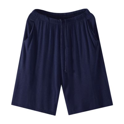 JEsilunmaMY Men's Loose Casual Summer Shorts Elastic Waist Stretch Comfy Sleep Shorts Solid Color Pajama Short with Pocket (Dark Blue,Large)