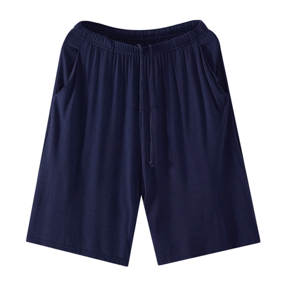 JEsilunmaMY Men's Loose Casual Summer Shorts Elastic Waist Stretch Comfy Sleep Shorts Solid Color Pajama Short with Pocket (Dark Blue,Large)