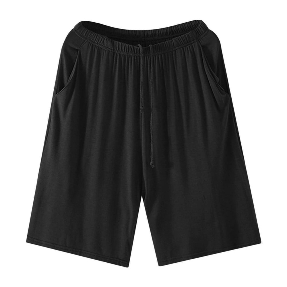 JEsilunmaMY Men's Loose Casual Summer Shorts Elastic Waist Stretch Comfy Sleep Shorts Solid Color Pajama Short with Pocket (Black,X-Large)