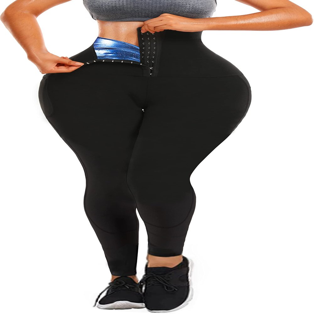 DYUAI Sauna Leggings for women High Waist Sauna Sweat Pants with pocket Compression Workout Legging Sauna Suit(WBH7006-01-XL)