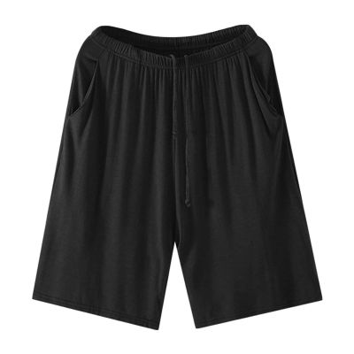 JEsilunmaMY Men's Loose Casual Summer Shorts Elastic Waist Stretch Comfy Sleep Shorts Solid Color Pajama Short with Pocket (Black,Large)