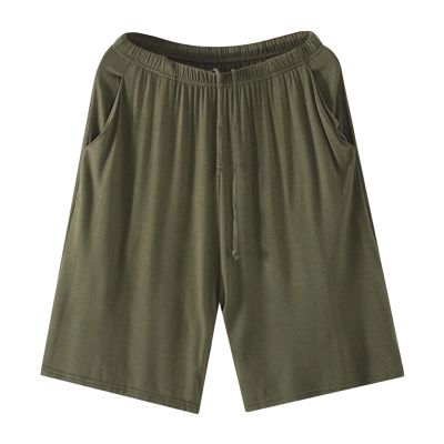 JEsilunmaMY Men's Loose Casual Summer Shorts Elastic Waist Stretch Comfy Sleep Shorts Solid Color Pajama Short with Pocket (Army Green,X-Large)