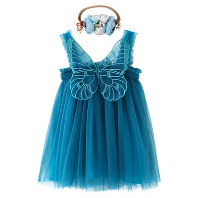 Baby Girls Butterfly Tutu Dress Summer Sleeveless Princess Birthday Party Dresses Toddler Little Girl First Communion Pageant Flower Sundress with Headband Outfit Set Blue Butterfly 18-24 Months